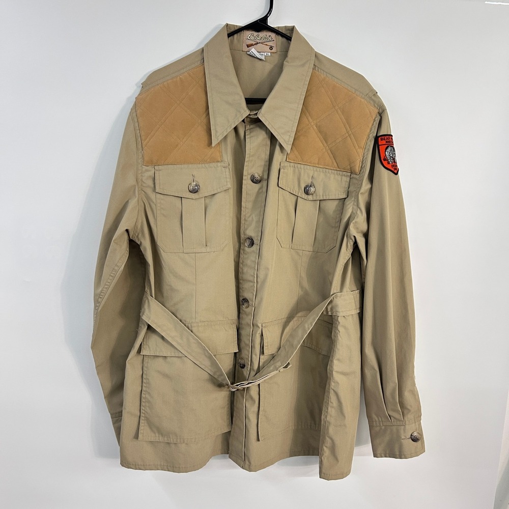 Cabela's Vintage Safari Hunting Jacket XL Tan Gorpcore Rugged Outdoor Utility